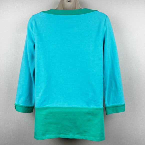 Kate Spade Knit Top Boatneck Color Block Turquoise Green Small Preppy Classic - Picture 5 of 11